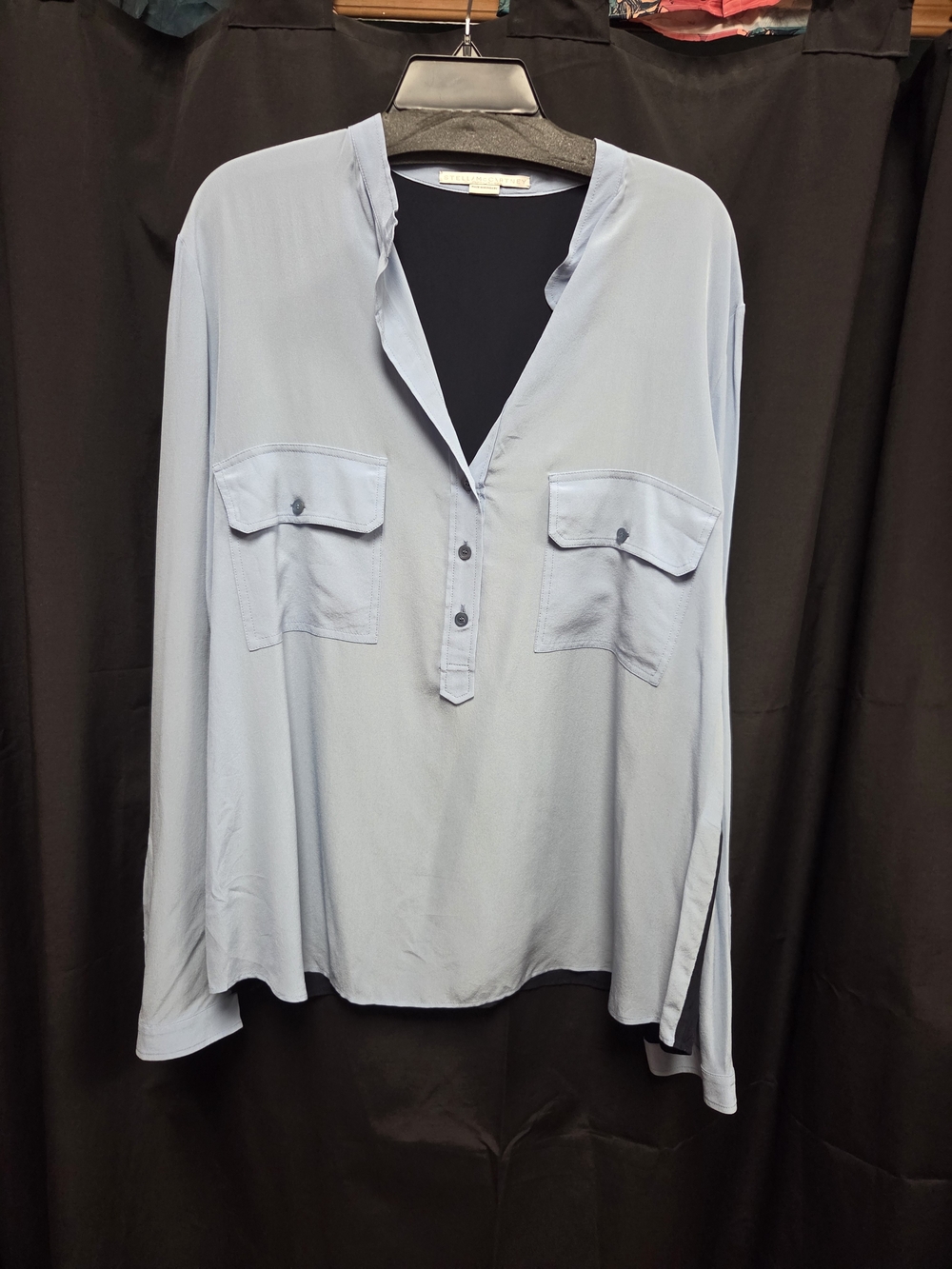 Stella McCartney Light Blue Silk V-Neck Henley Blouse